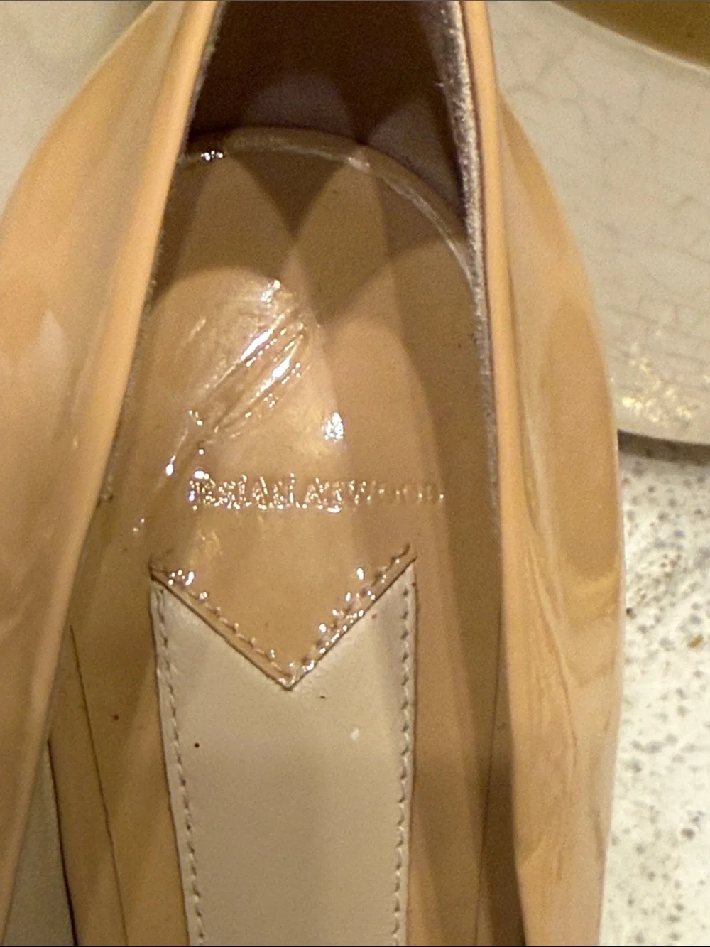 B Brian Atwood Nude Patent Platform Pumps with metallic Trim size 6